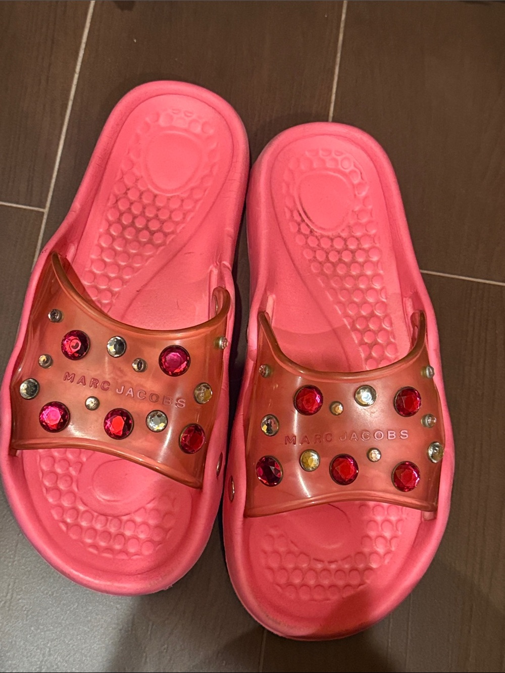 Marc Jacobs Coral Pink Jeweled Slide Sandals 37